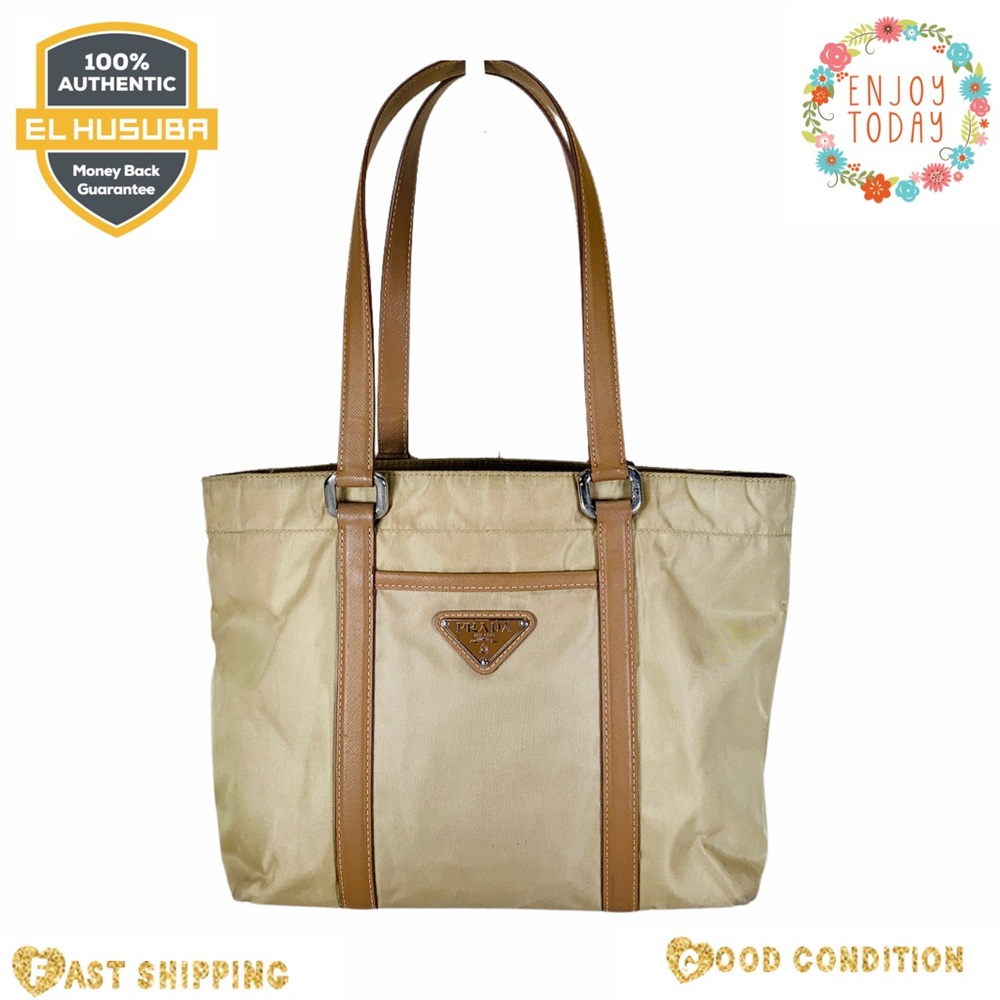 Prada satchel bag light brown nylon